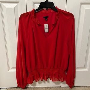Ann Taylor Red Ruffle Shirt